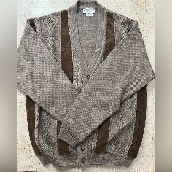 Vintage Norm Thompson Wool and Leather Cardigan Size Medium - Picture 2 of 5